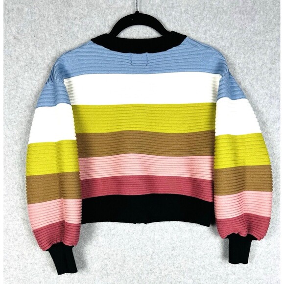 Industry Sweater Womens Small Petite Black Cropped Balloon Sleeve Y2K Striped - Picture 7 of 14